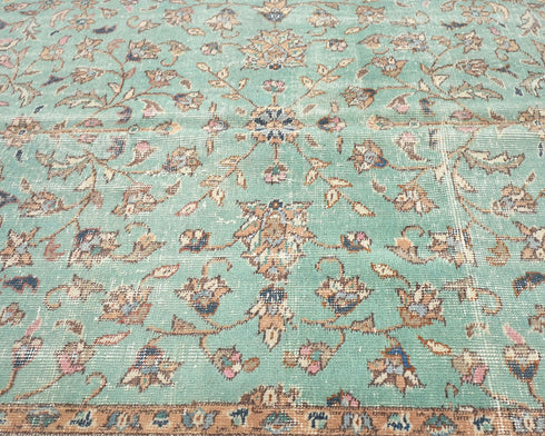 5x8 Vintage Green Persian Style Hand Knotted Low Pile Wool Area Rug